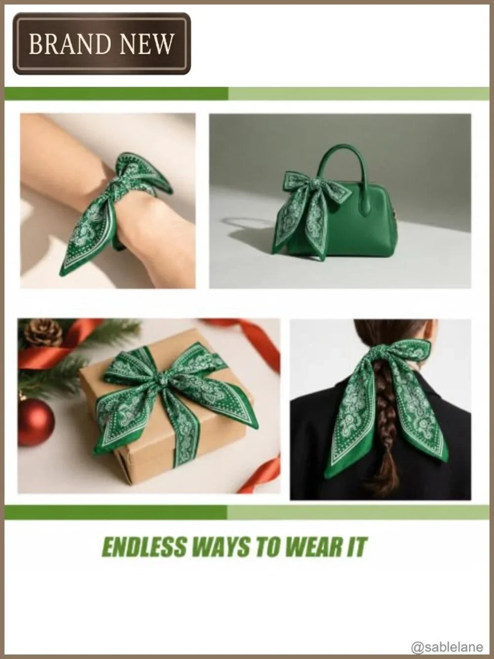 Silk-Like Square Neck Scarf for Women 26x26 Fashion Scarf Hair Wrap
